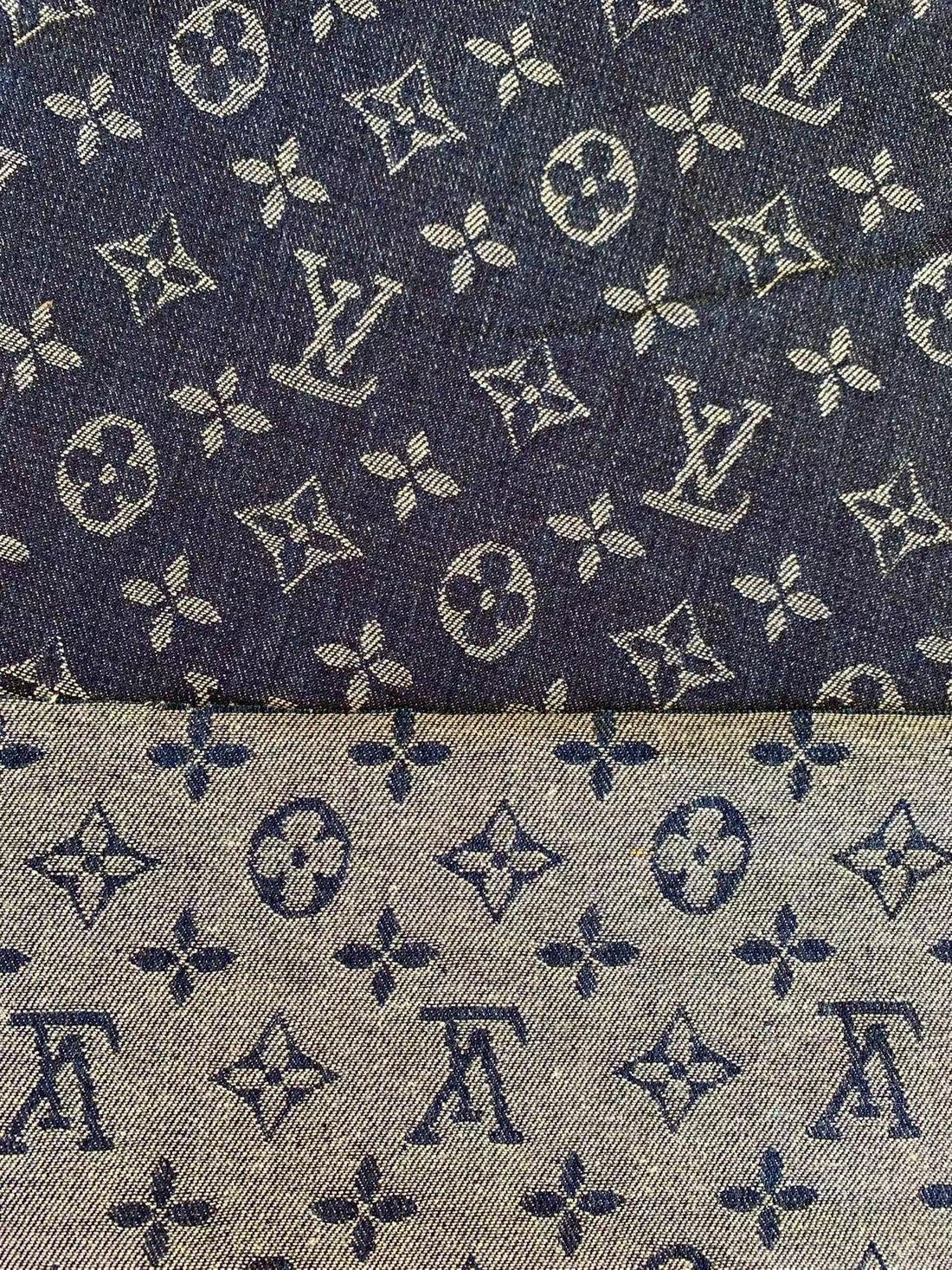 Dark Blue LV Denim Jacquard Fabric by Yard