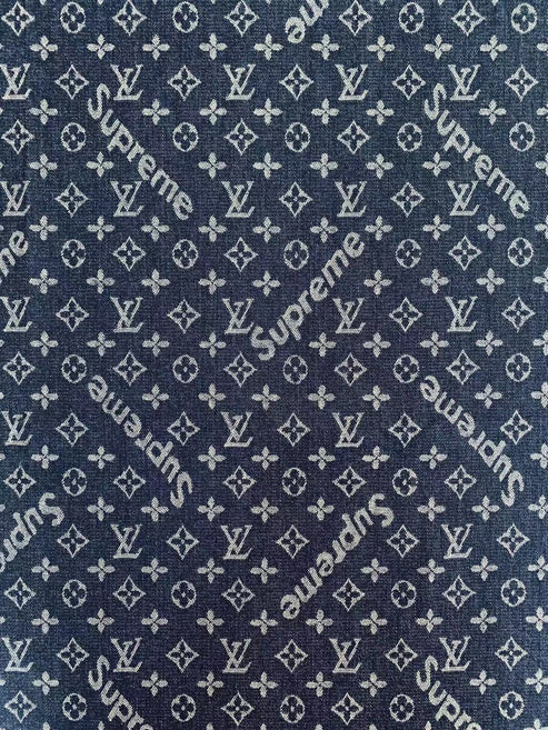 Classic LV & Supreme Woven Denim Fabric – Dark Blue - Sample 4