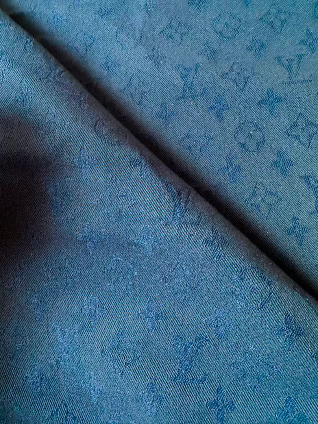 LV-Style Navy Denim Jacquard for Handmade Apparel & Sneakers - Sample 2