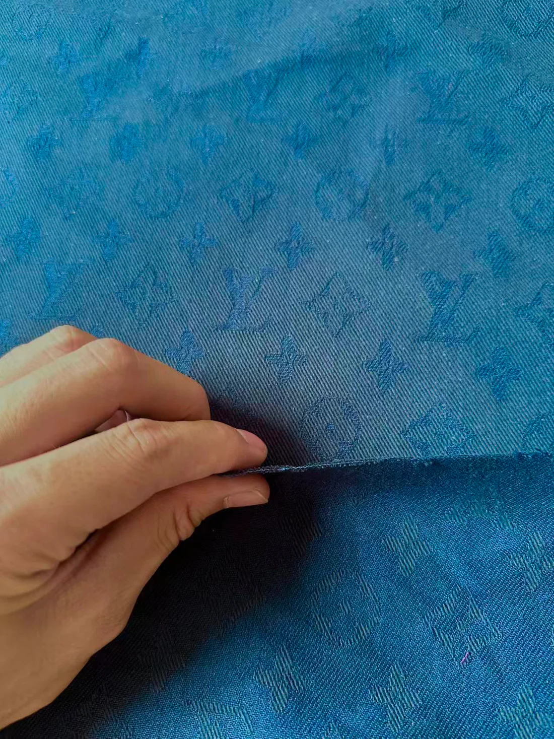 LV-Style Navy Denim Jacquard for Handmade Apparel & Sneakers