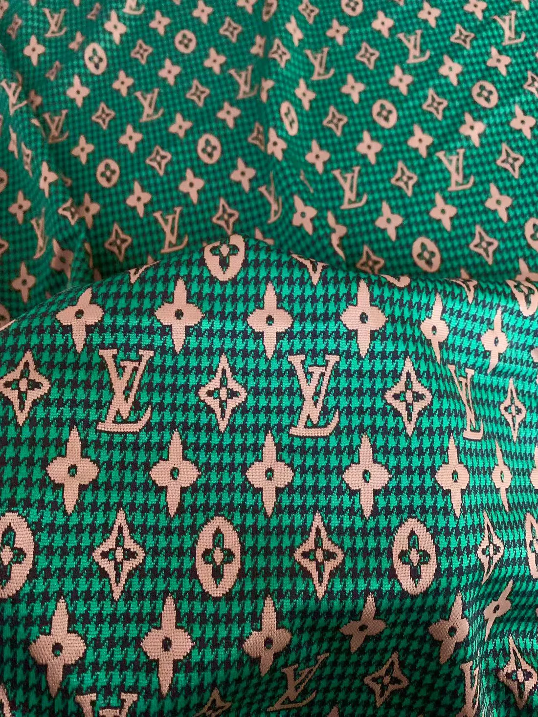 LV-Style Green Knitting Jacquard for Handmade Apparel & Sneakers - Sample 3