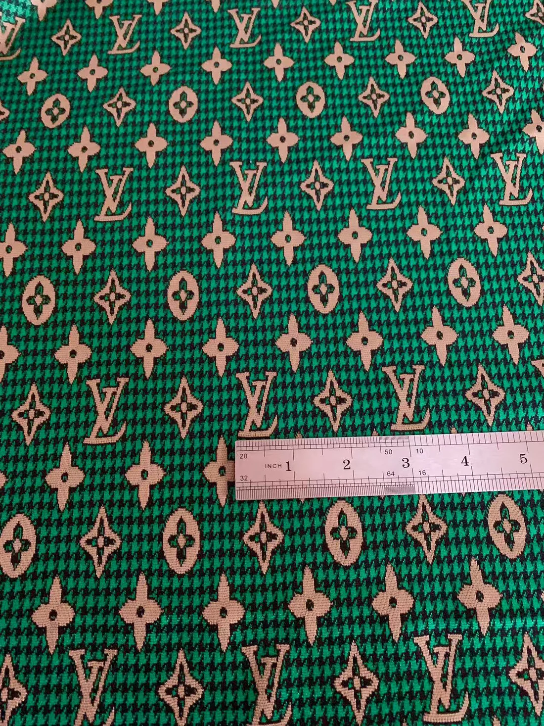 LV-Style Green Knitting Jacquard for Handmade Apparel & Sneakers