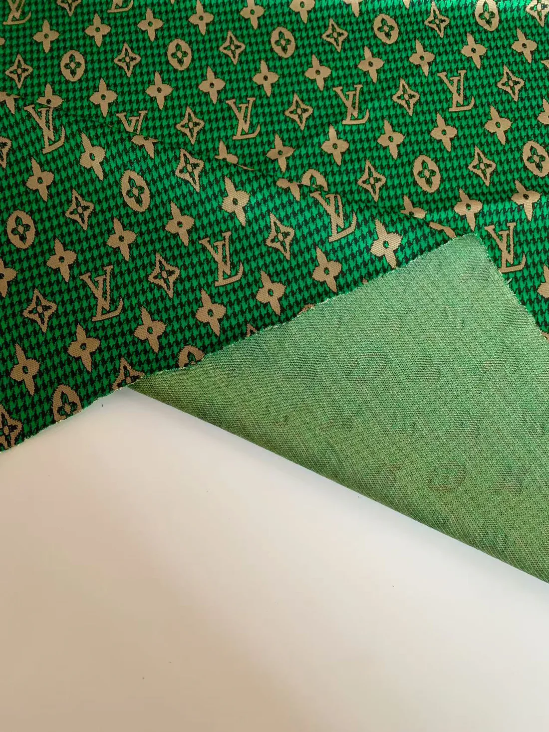 LV-Style Green Knitting Jacquard for Handmade Apparel & Sneakers - Sample 2