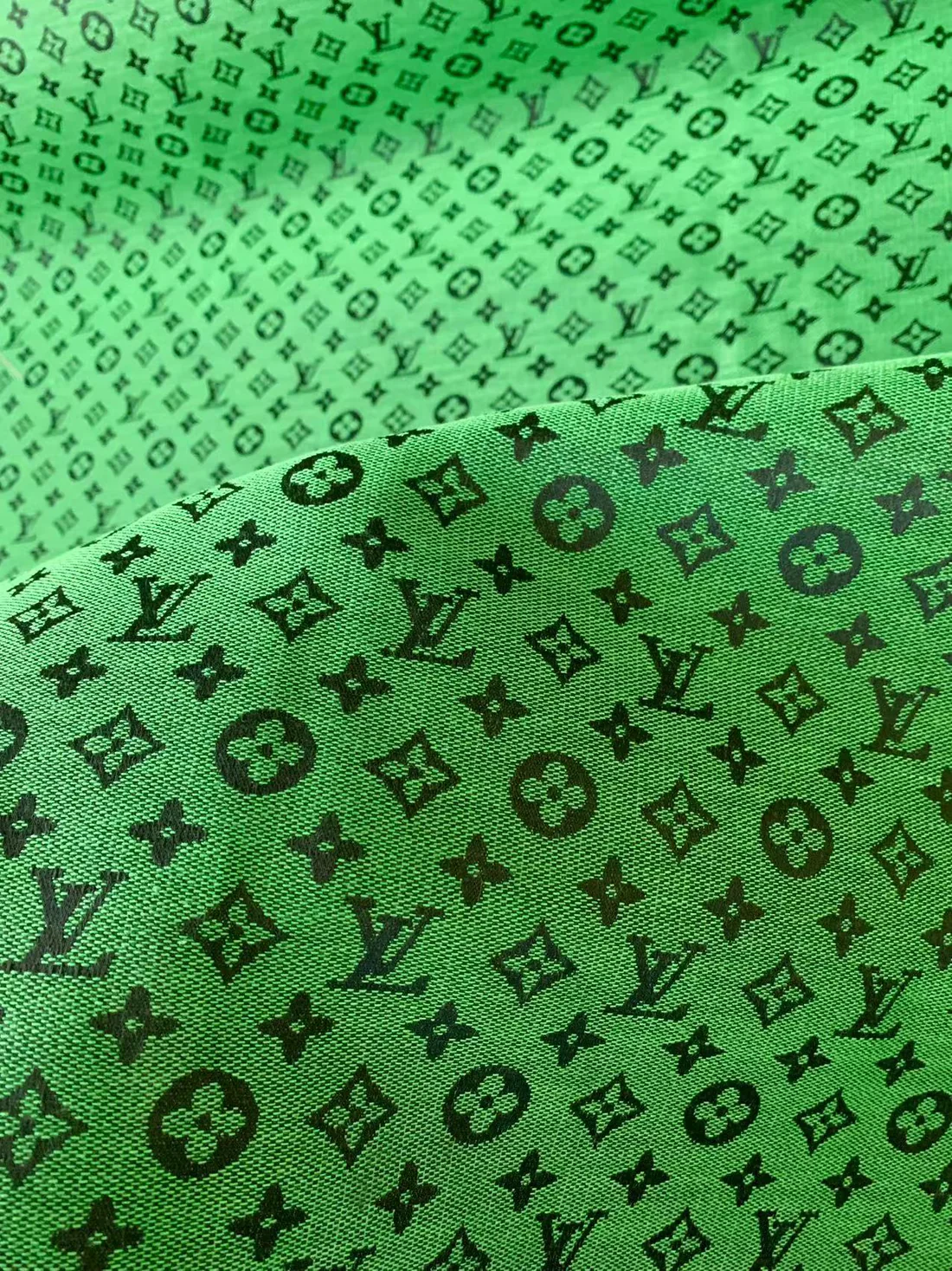 LV-Style Green Jacquard for Handmade Sneakers, Upholstery & Apparel