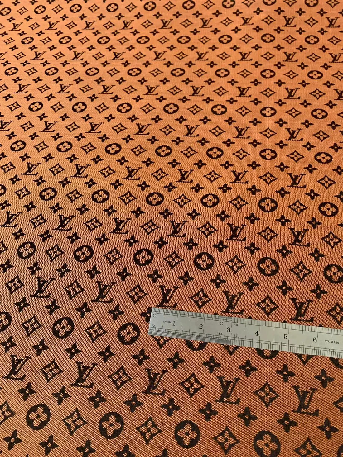 Orange LV Jacquard Fabric for Handmade Sneakers & Apparel