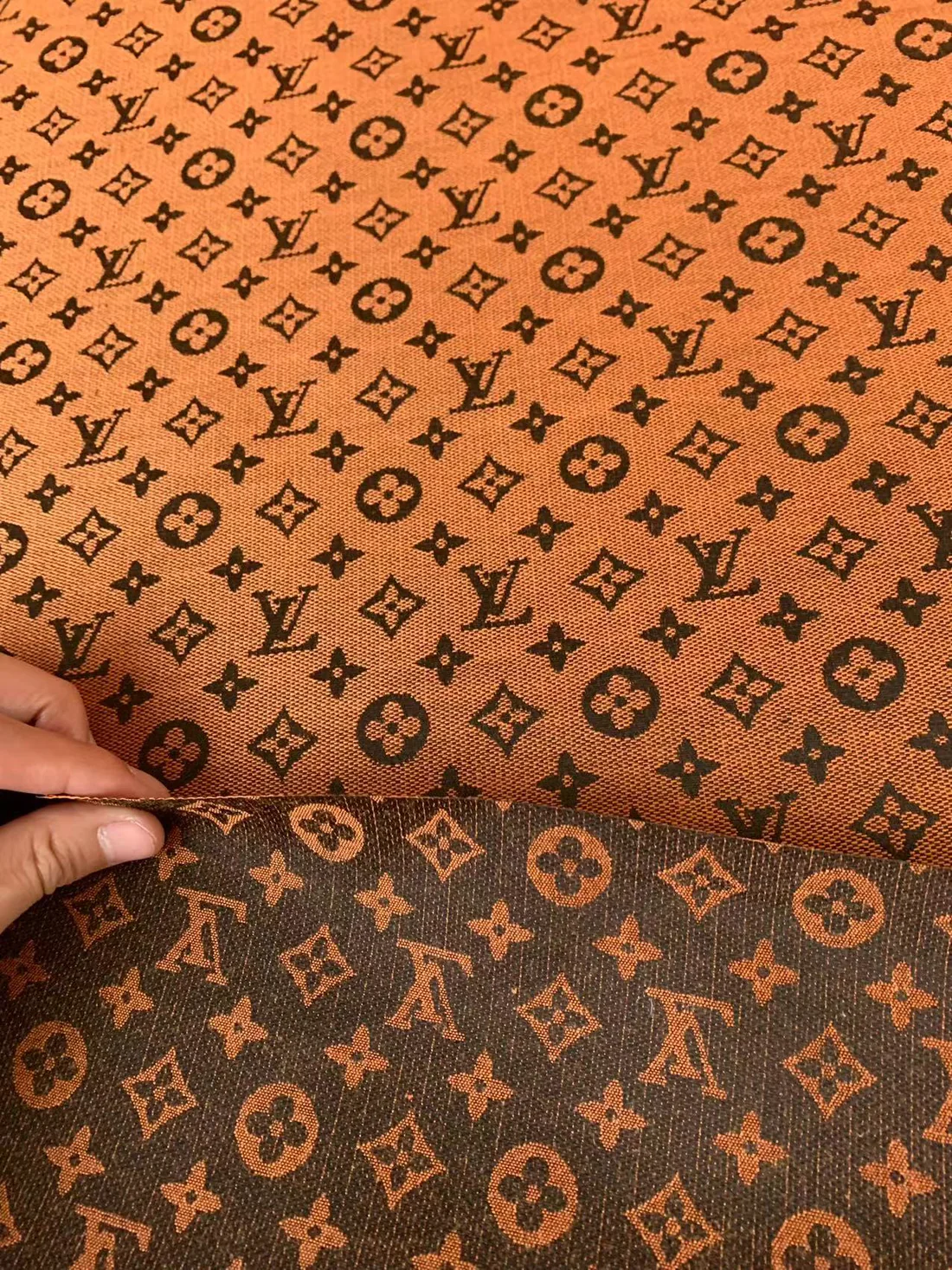Orange LV Jacquard Fabric for Handmade Sneakers & Apparel - Sample 3