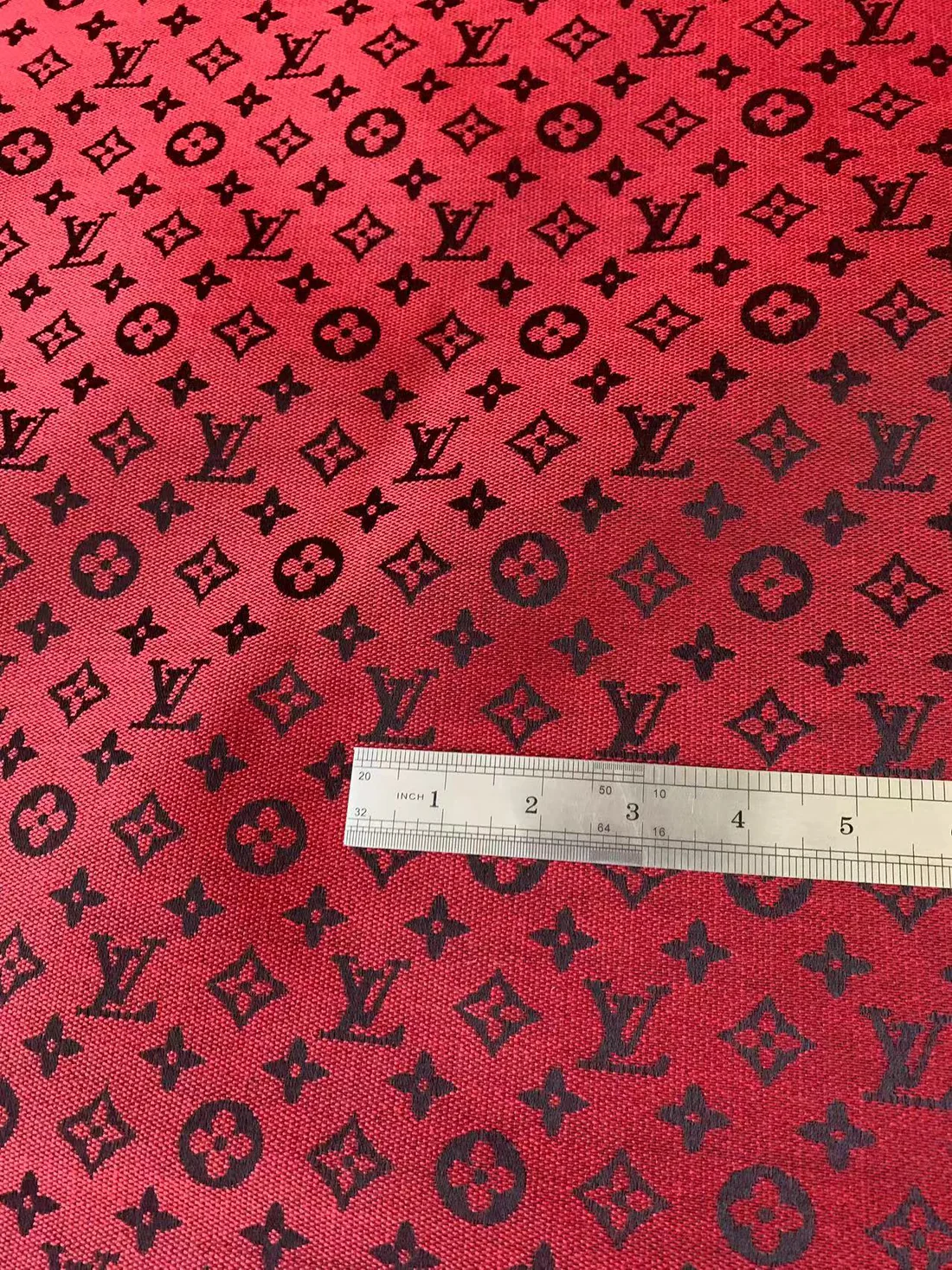 Red LV Jacquard Fabric for Handmade Sneakers, Upholstery & Apparel