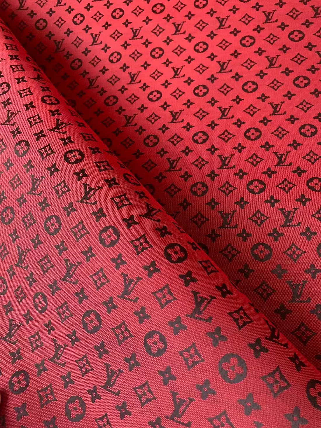 Red LV Jacquard Fabric for Handmade Sneakers, Upholstery & Apparel - Sample 2