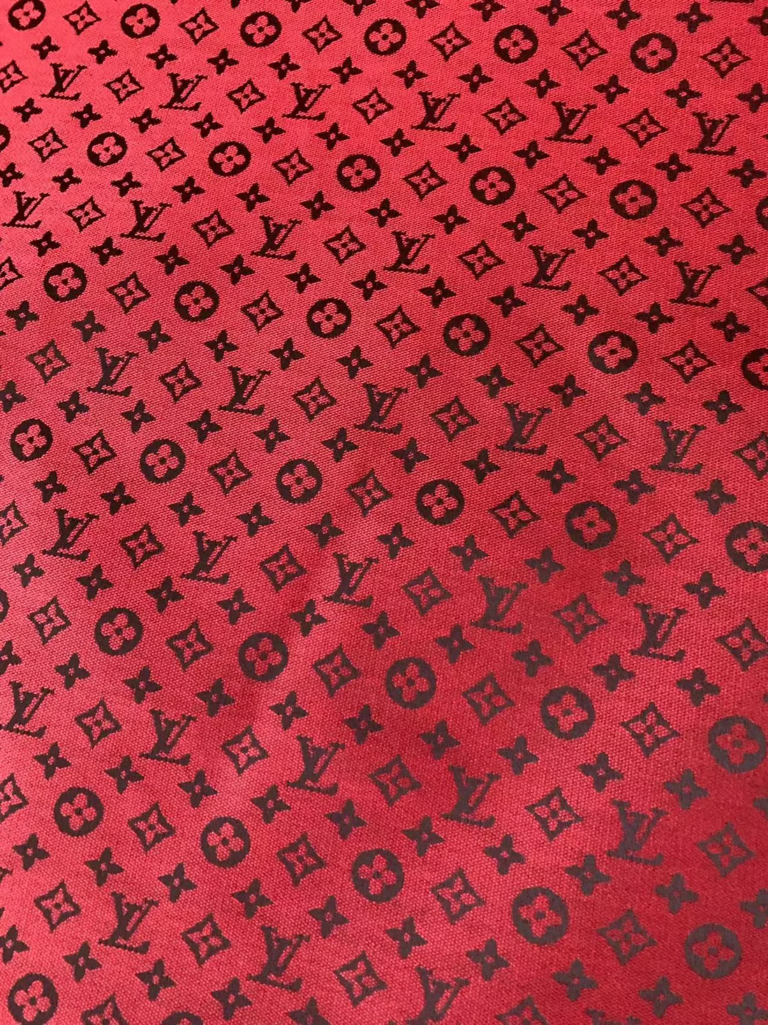 Red LV Jacquard Fabric for Handmade Sneakers, Upholstery & Apparel - Sample 3