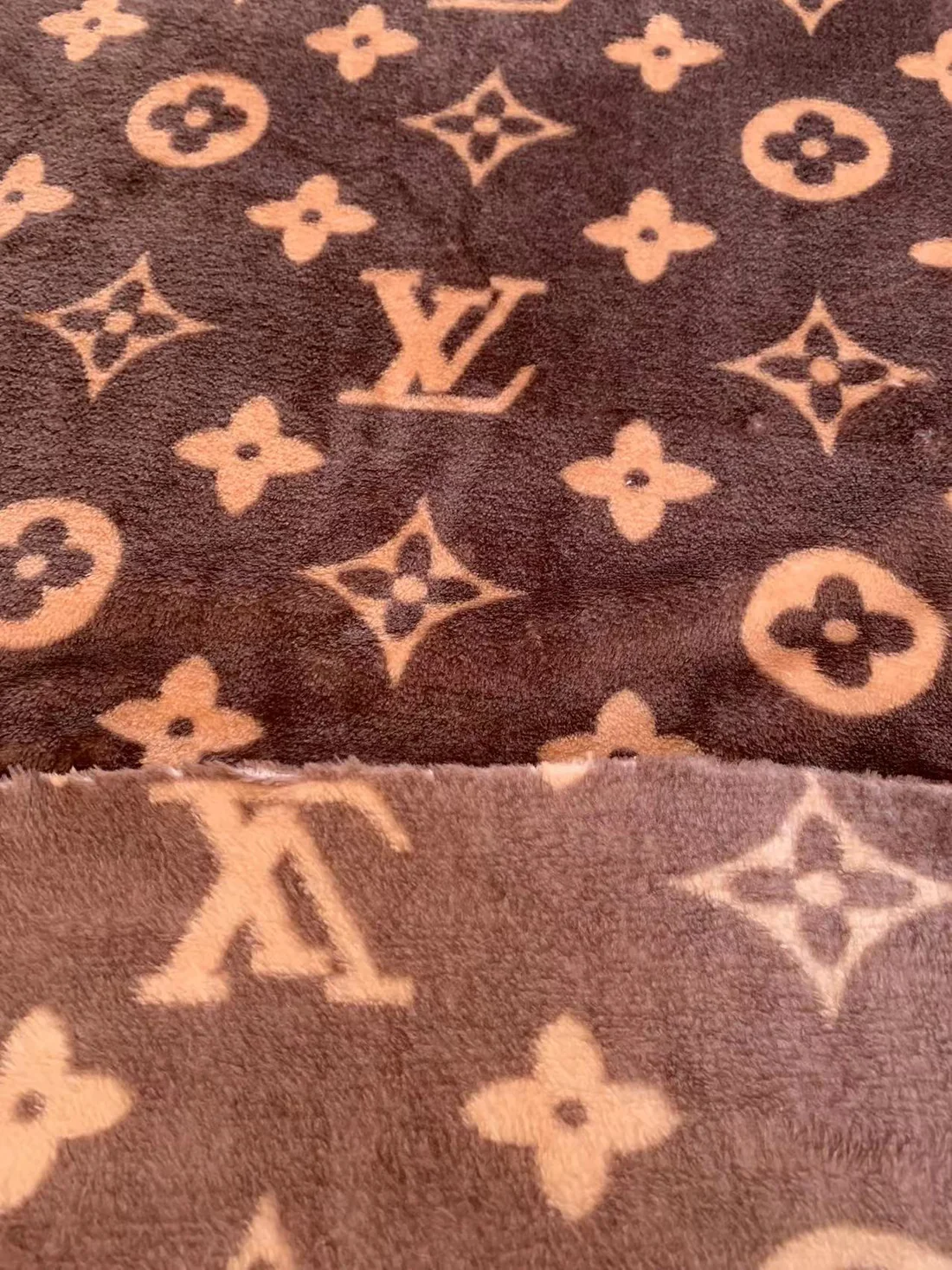 Brown LV Double-Sided Flannel Jacquard Plush Fabric for Handmade Handicrafts