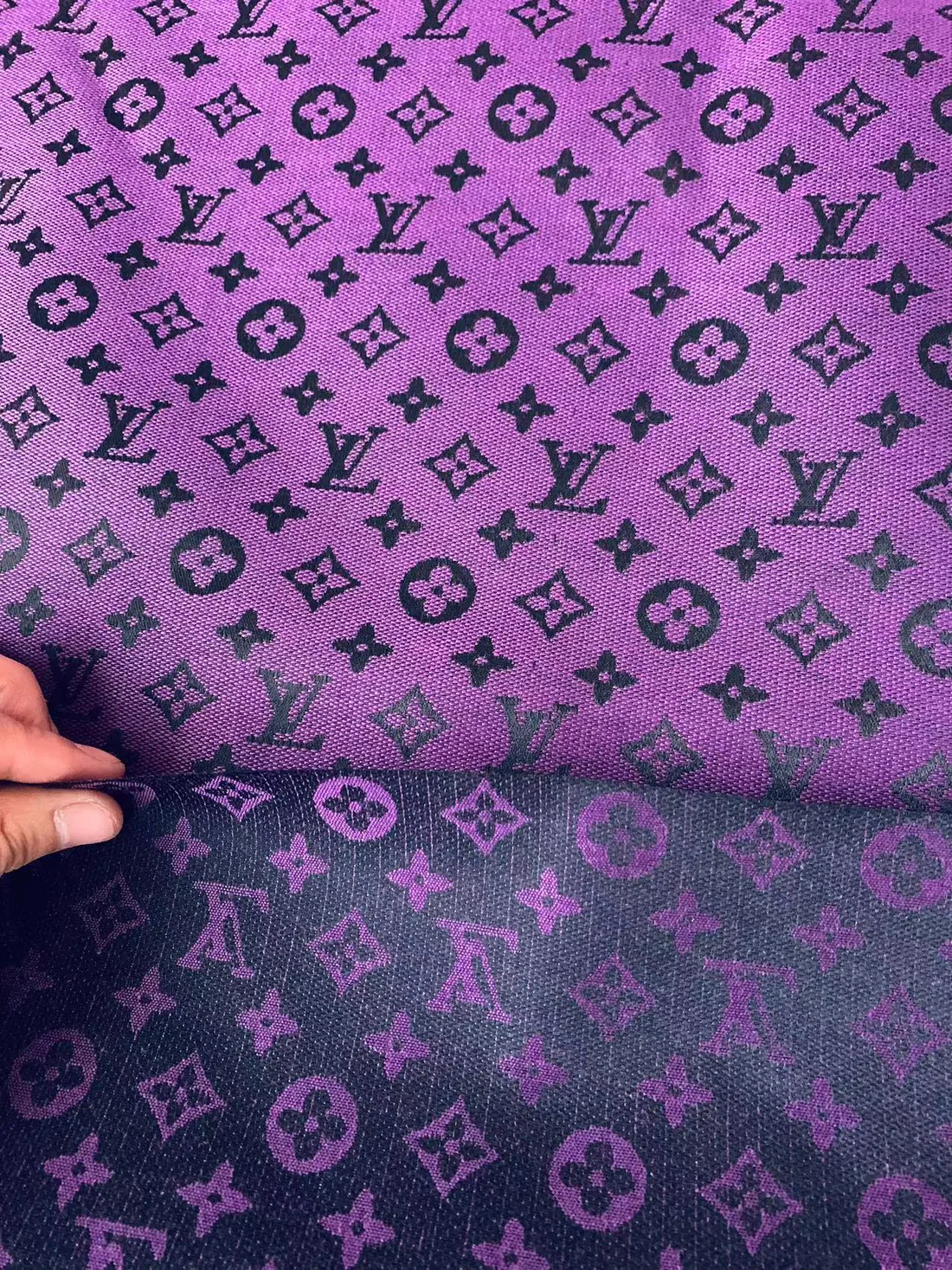 Purple LV Jacquard Fabric for Handmade Sneakers, Upholstery & Apparel