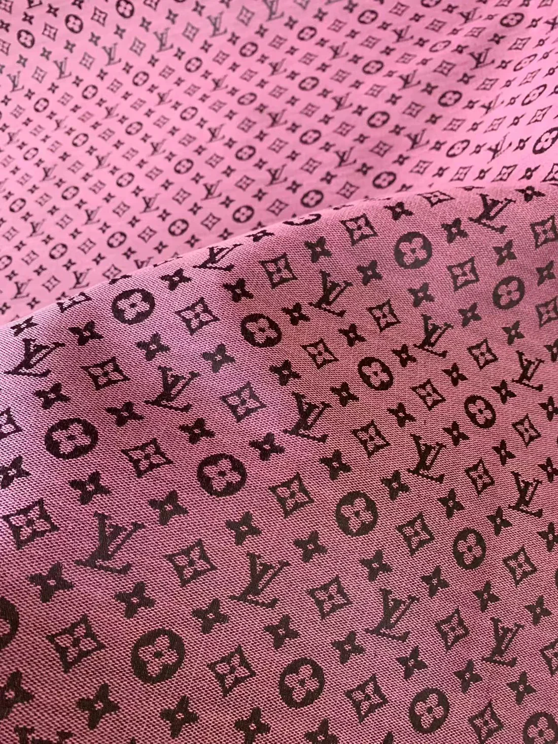 Pink LV Jacquard Fabric for Handmade Sneakers, Upholstery & Apparel - Sample 3
