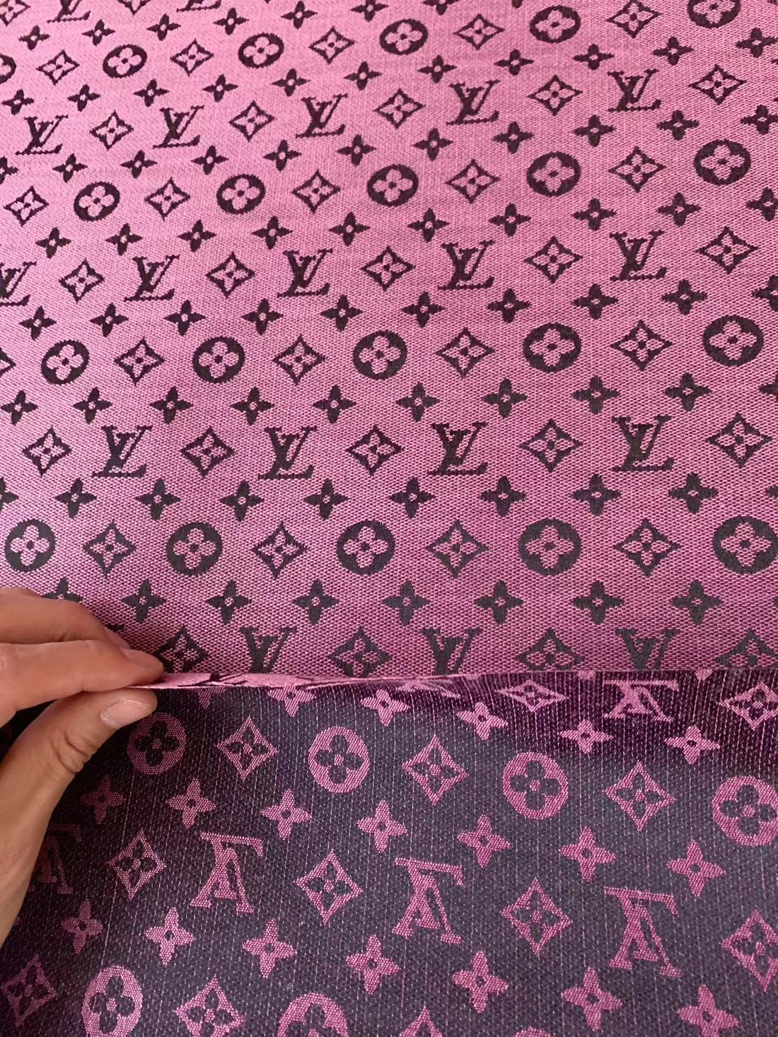 Pink LV Jacquard Fabric for Handmade Sneakers, Upholstery & Apparel