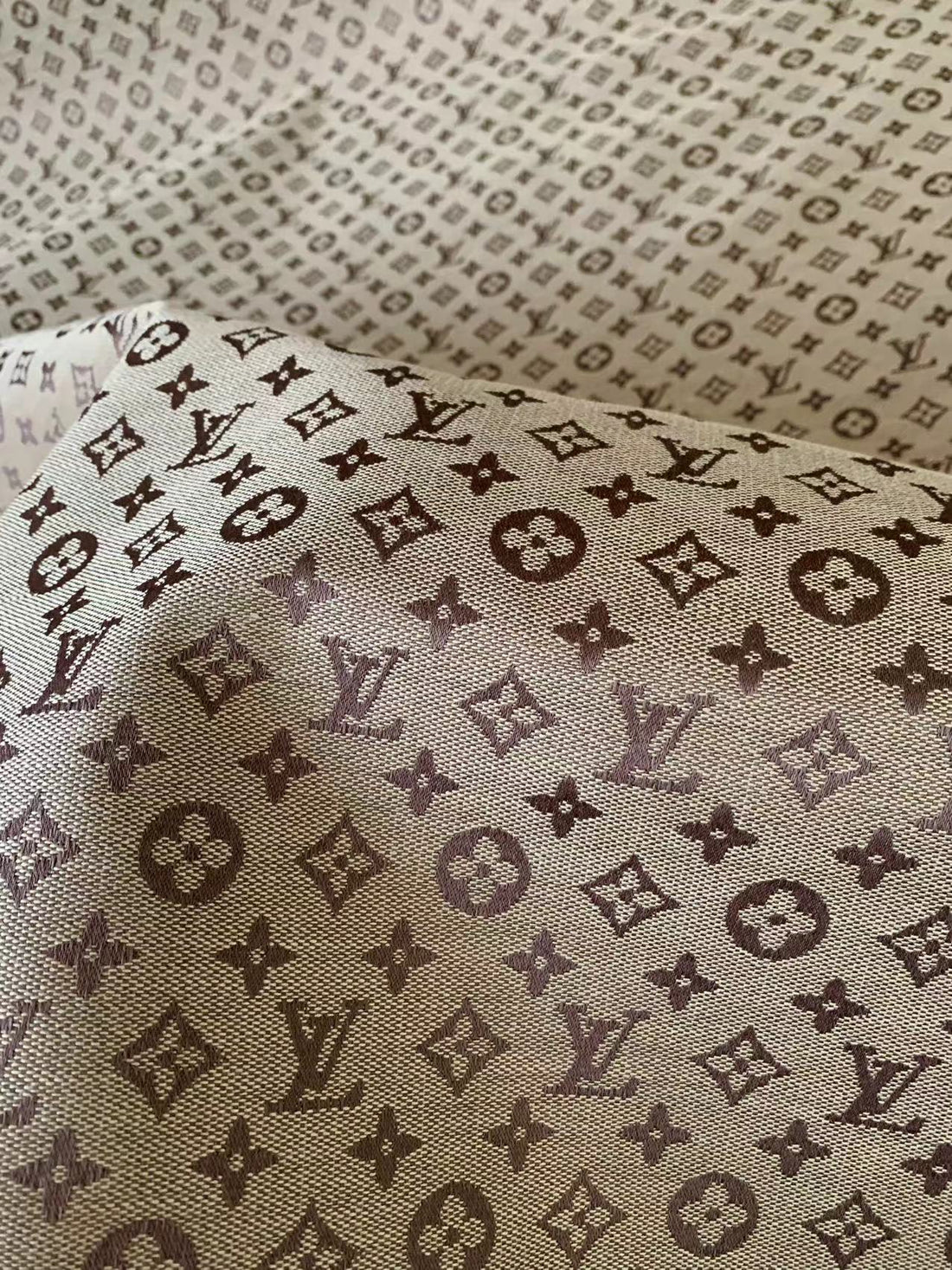 LV-Style Tan Jacquard Fabric for DIY Apparel & Sneakers - Sample 3