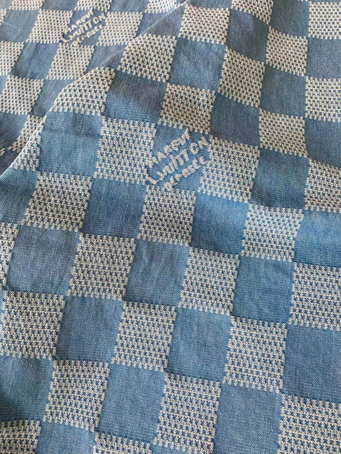 LV-Style Wash Damier Denim Fabric for DIY Upholstery & Clothing - Sample 3