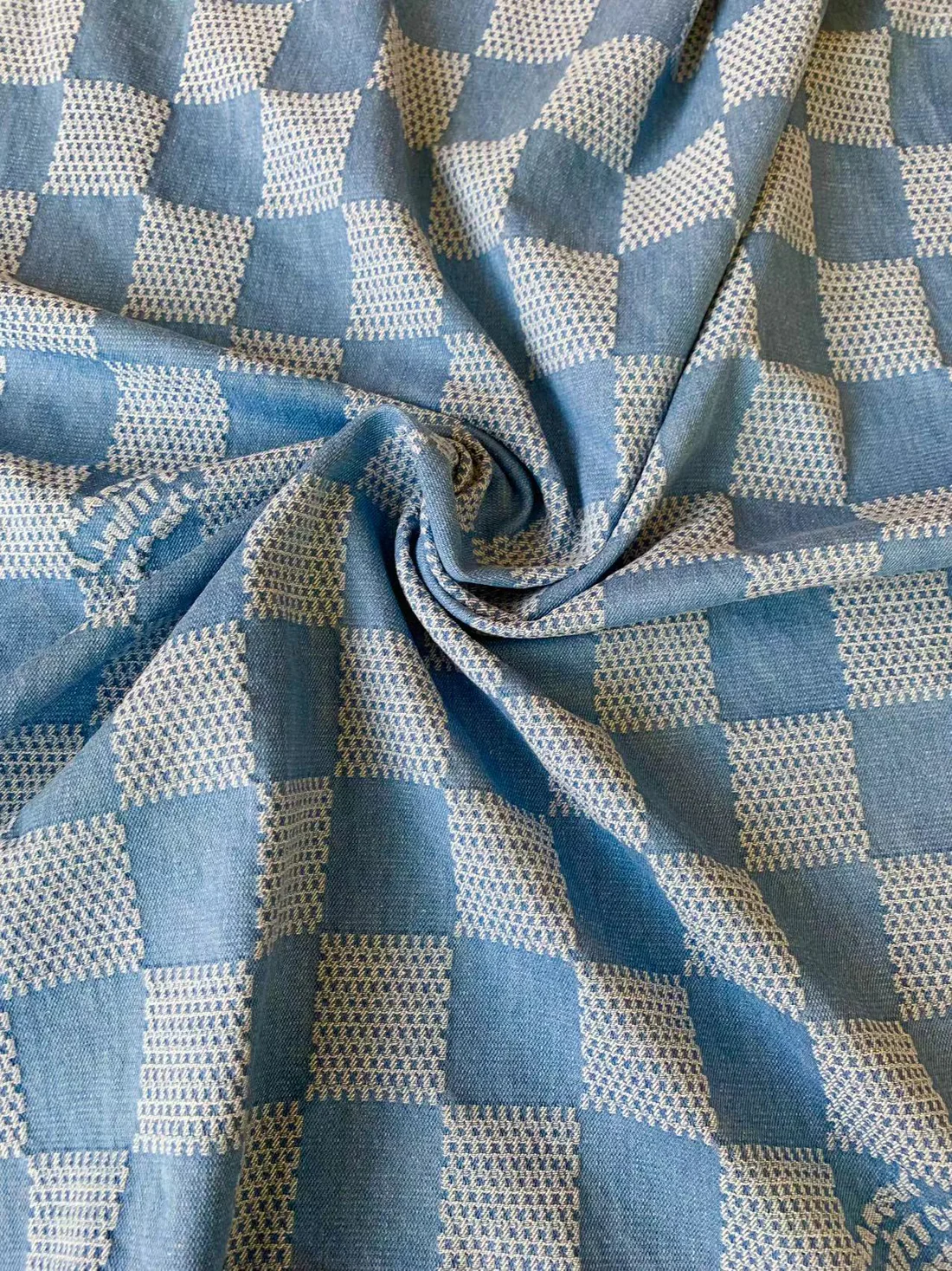 LV-Style Wash Damier Denim Fabric for DIY Upholstery & Clothing - Sample 2