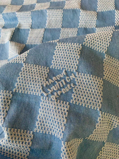 LV-Style Wash Damier Denim Fabric for DIY Upholstery & Clothing - Sample 4