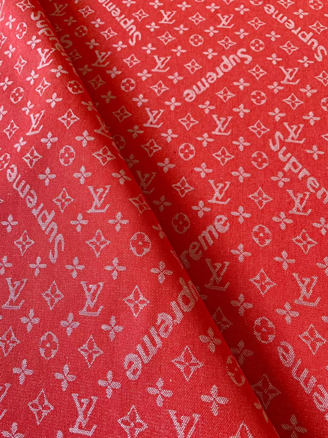 Classic Red LV with Supreme Denim Fabric for DIY Projects - Sample 3