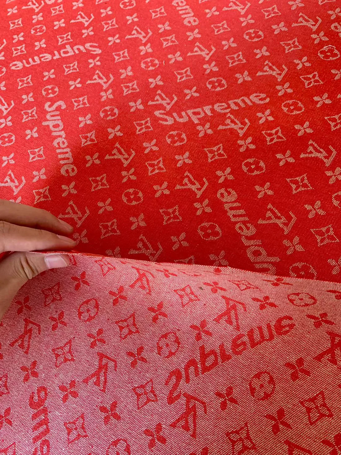 Classic Red LV with Supreme Denim Fabric for DIY Projects