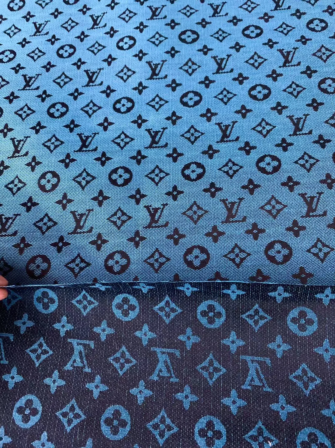 LV-Style Blue Jacquard Cloth for DIY Apparel & Home Projects