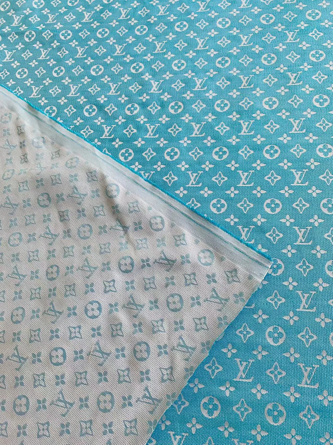 Sky Blue LV Cotton-Poly Jacquard Fabric for Handmade Apparel