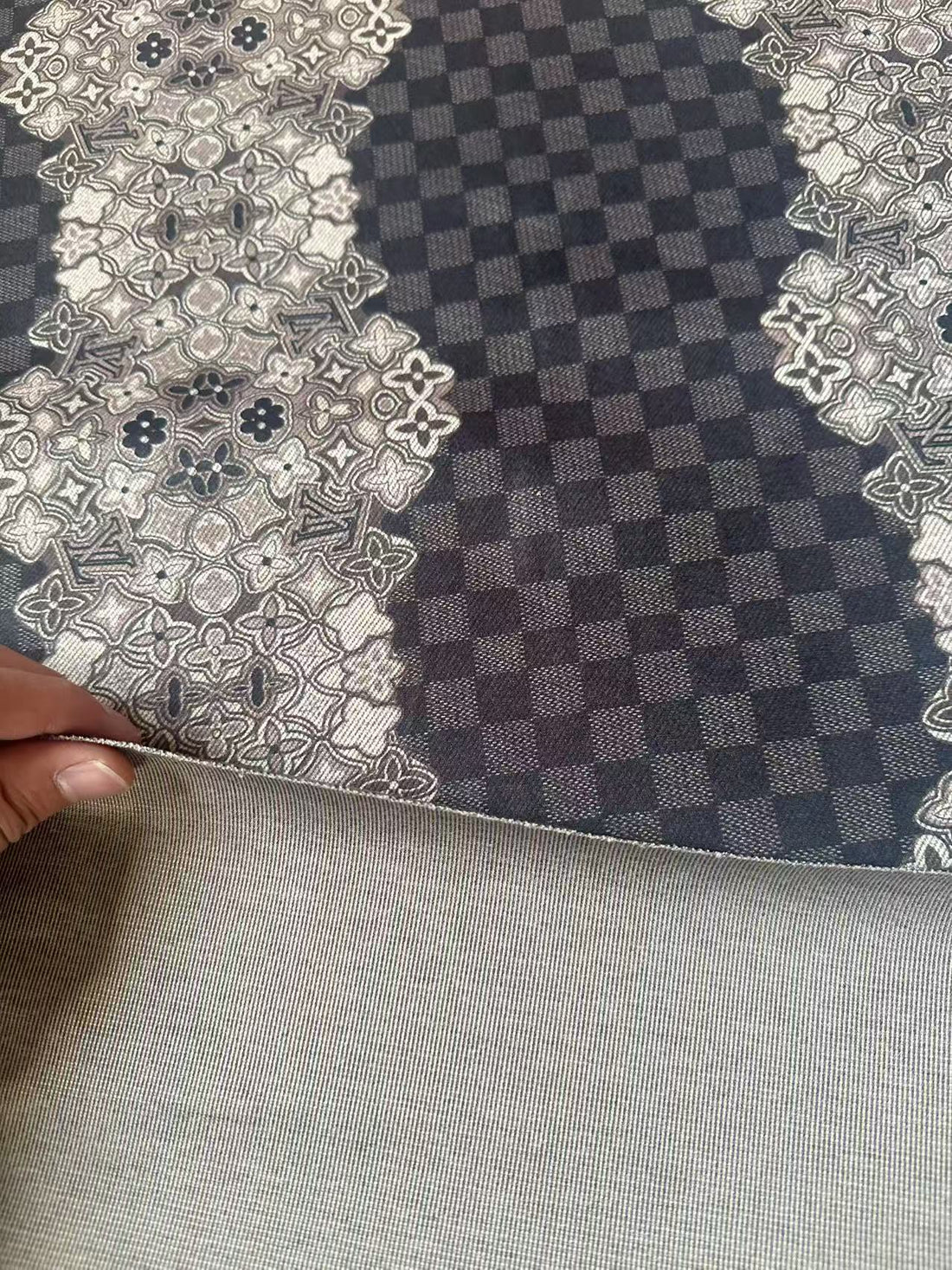 LV-Style Black Flannel Knitted Plush Fabric for DIY Projects