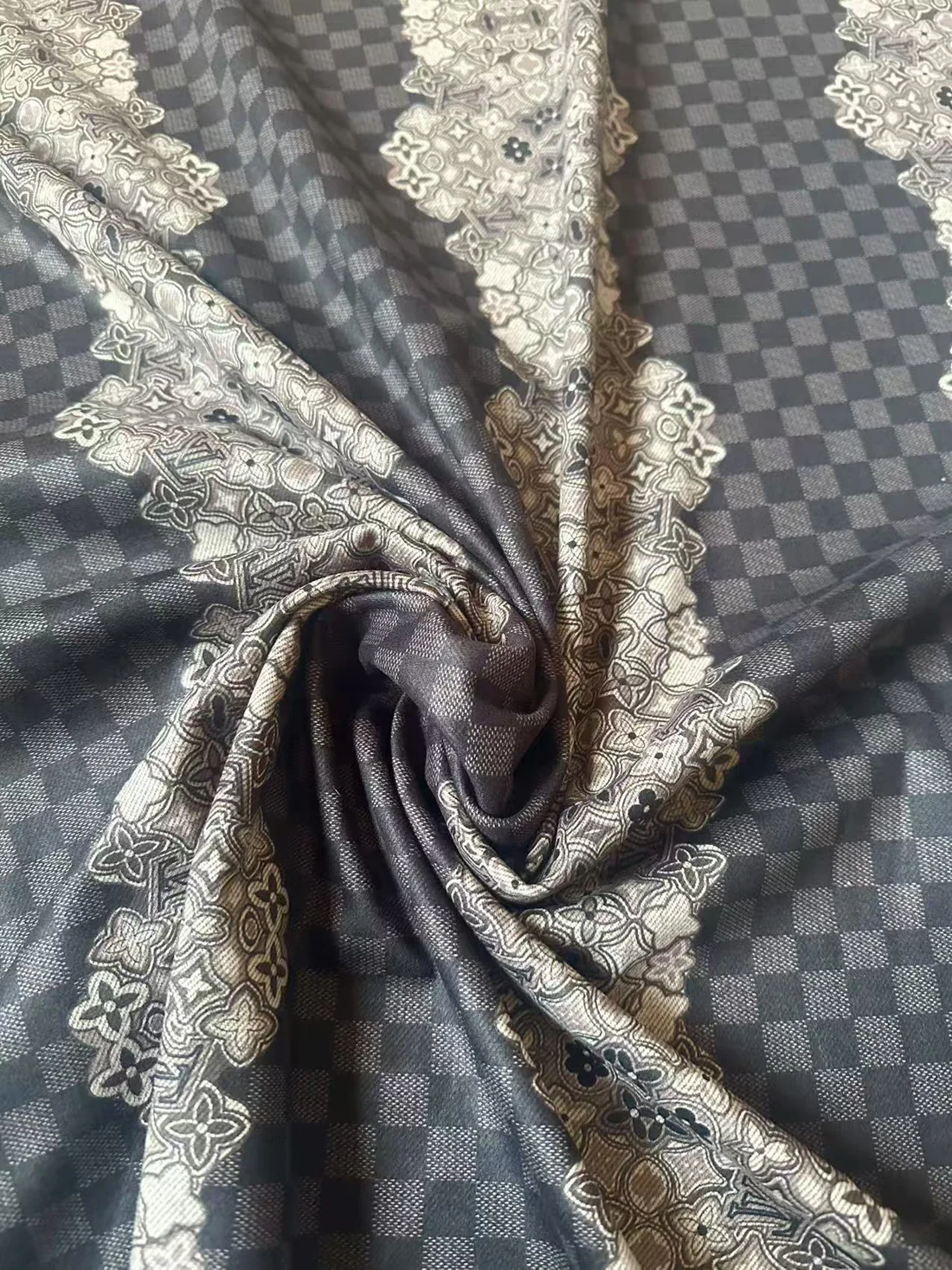 LV-Style Black Flannel Knitted Plush Fabric for DIY Projects - Sample 3